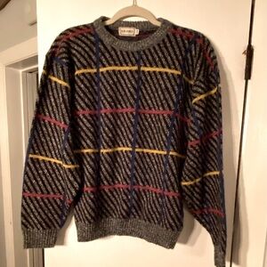 Vintage Acrylic Made In The USA Boys Sweater Size 20-Grey w/Multi Colored Stripe